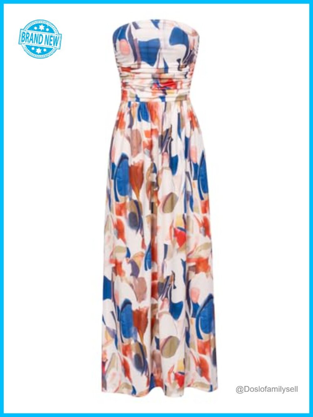 Strapless Ruched Long Maxi Dress with Pockets Casual Loose Fit